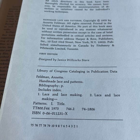 Handmade Lace & Patterns by Annette Feldman 1975 1st Edition Hardcover Vintage - Picture 11 of 16